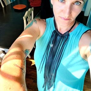 Long black rubber fringe necklace